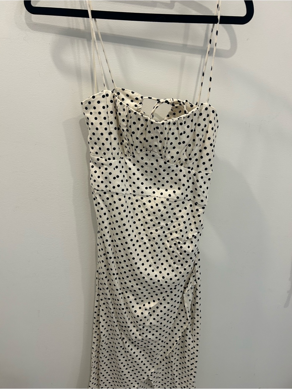Zara White and Black Polka Dot Spaghetti Strap Midi Dress